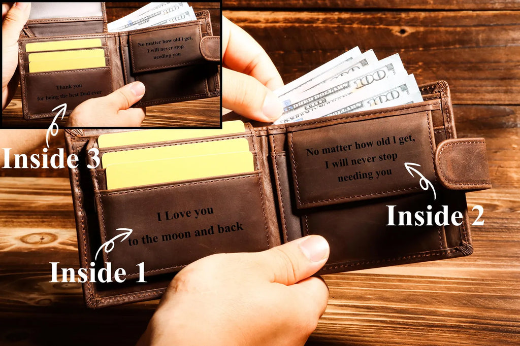 Luxury Personalized Men's Wallet with Snap Closure – Custom Engraved Leather Bifold in Premium Gift Box