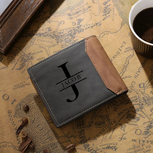 Custom Photo Engraved Men's Wallet – Personalized Dual-Tone Leather Bifold with Laser-Etched Picture and Monogram