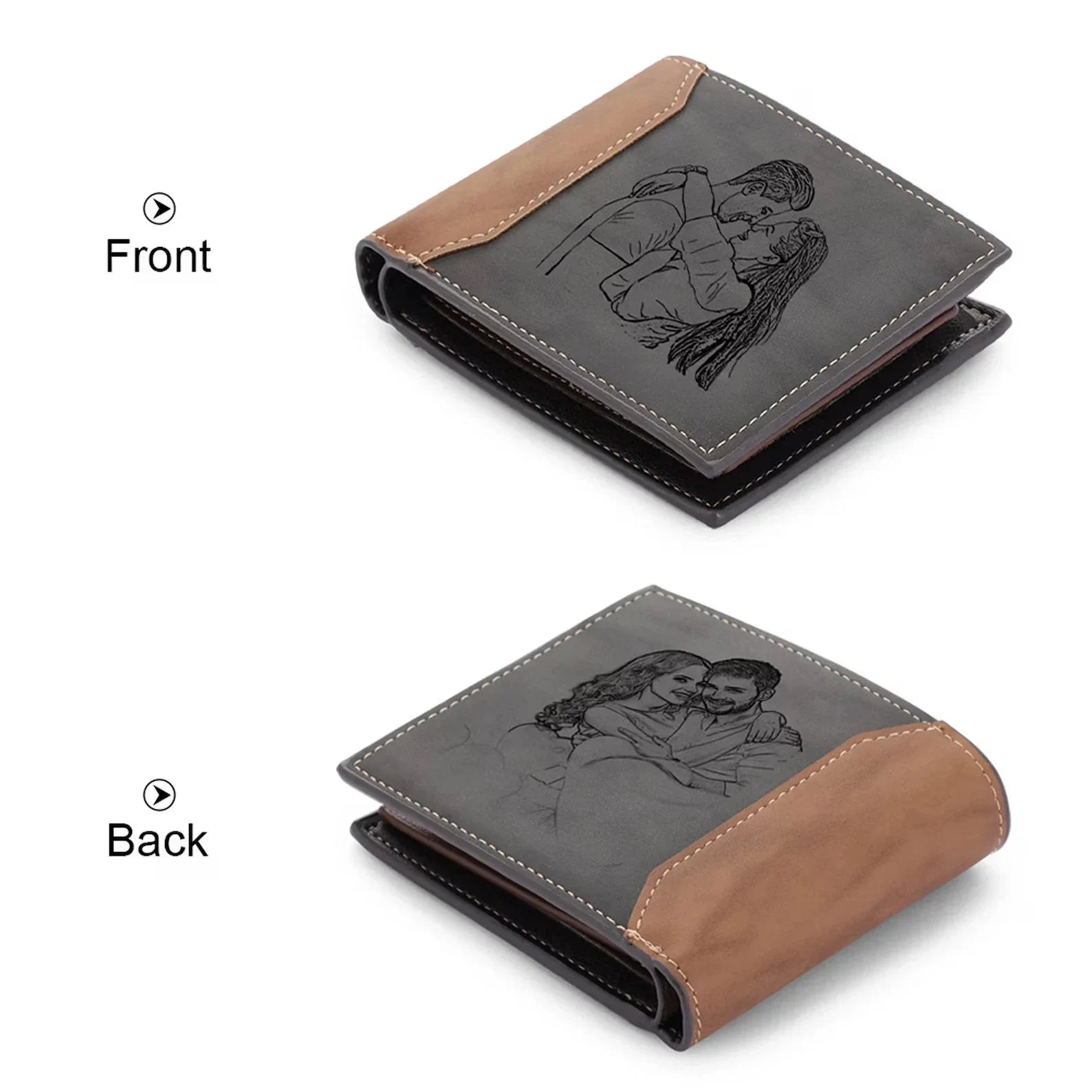 Custom Photo Engraved Men's Wallet – Personalized Dual-Tone Leather Bifold with Laser-Etched Picture and Monogram