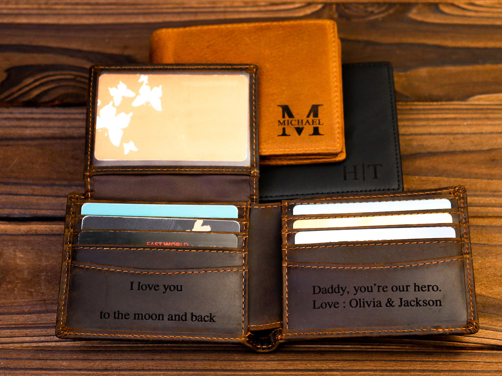 Premium Personalized Men's Leather Wallet – Genuine Handcrafted Bifold with Custom Engraved Initials