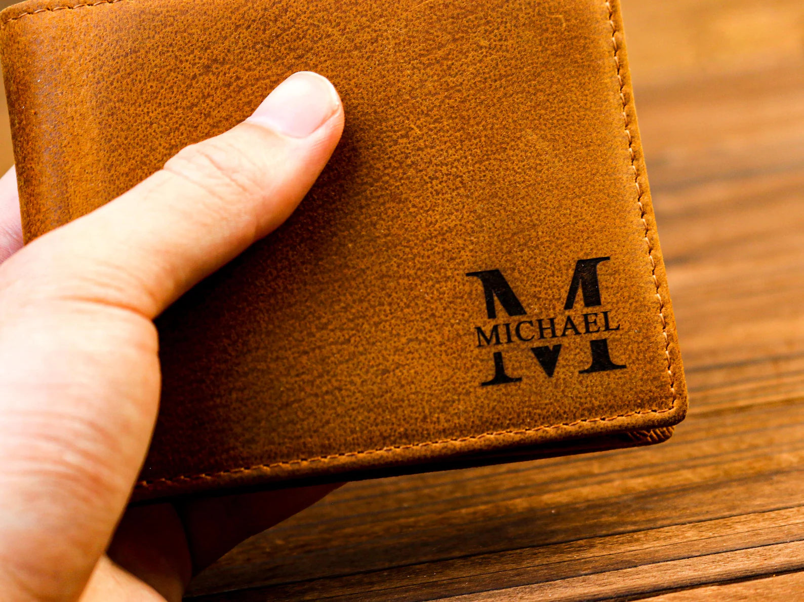 Premium Personalized Men's Leather Wallet – Genuine Handcrafted Bifold with Custom Engraved Initials