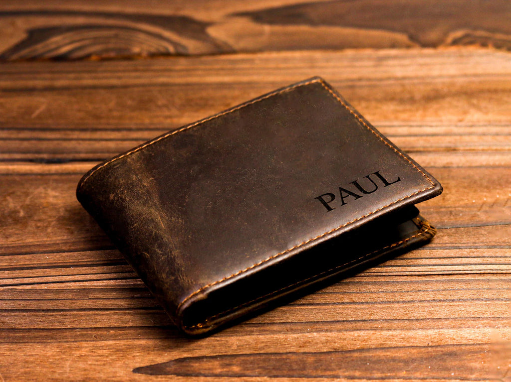 Premium Personalized Men's Leather Wallet – Genuine Handcrafted Bifold with Custom Engraved Initials