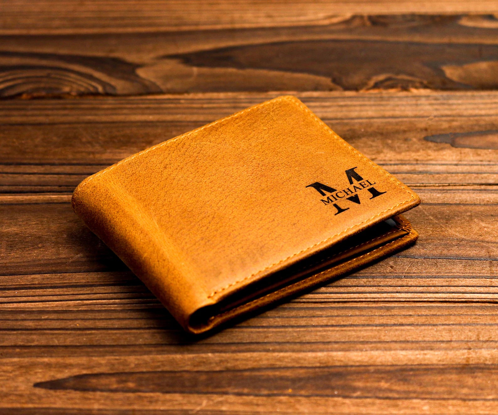 Premium Personalized Men's Leather Wallet – Genuine Handcrafted Bifold with Custom Engraved Initials