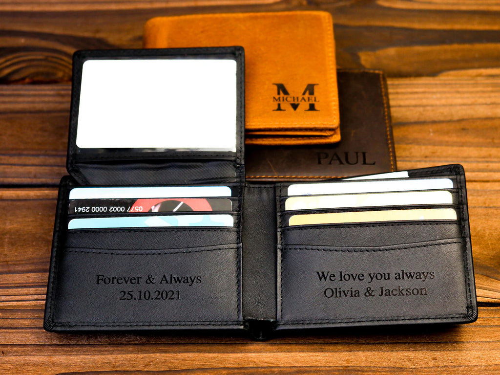 Premium Personalized Men's Leather Wallet – Genuine Handcrafted Bifold with Custom Engraved Initials