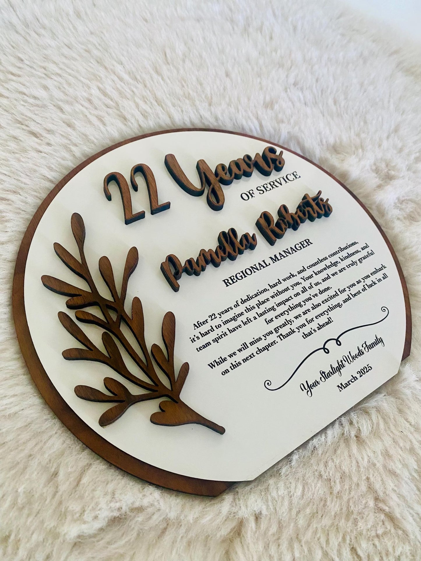 Custom 3D Layered Wood & Gold Acrylic Recognition Plaque | Personalized Years of Service Award