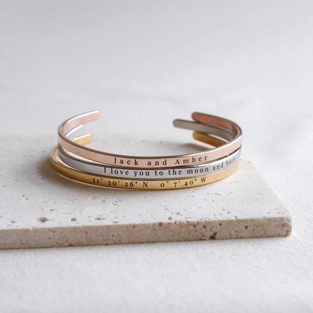 Fancy Personalized Engraved Stainless Steel Bracelet – Unisex Cuff Bracelet