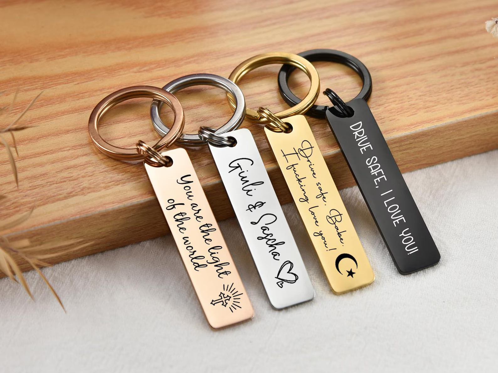 Stainless Steel Motivational Quote Keychain – Customized Message Keychain