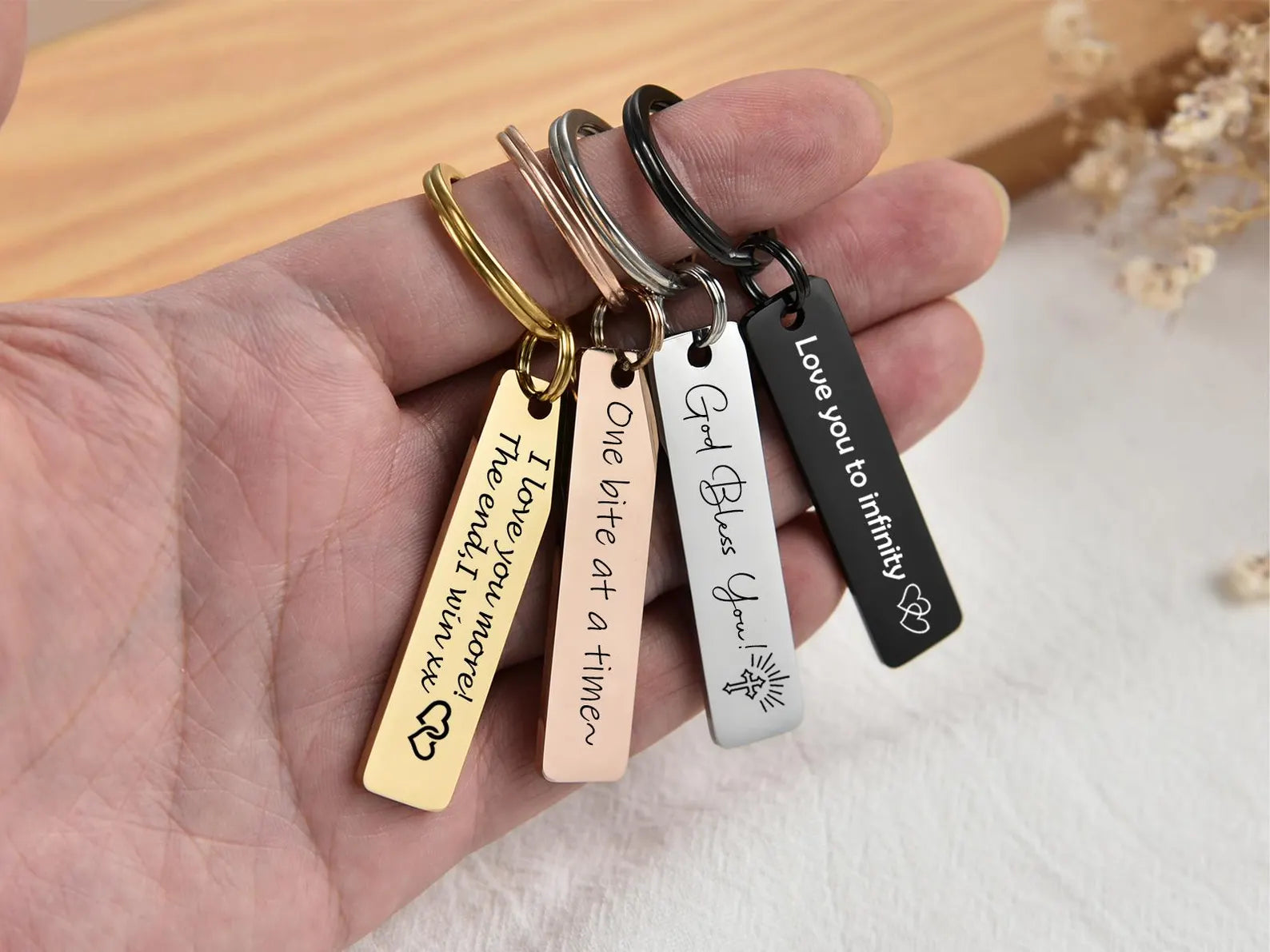 Stainless Steel Motivational Quote Keychain – Customized Message Keychain