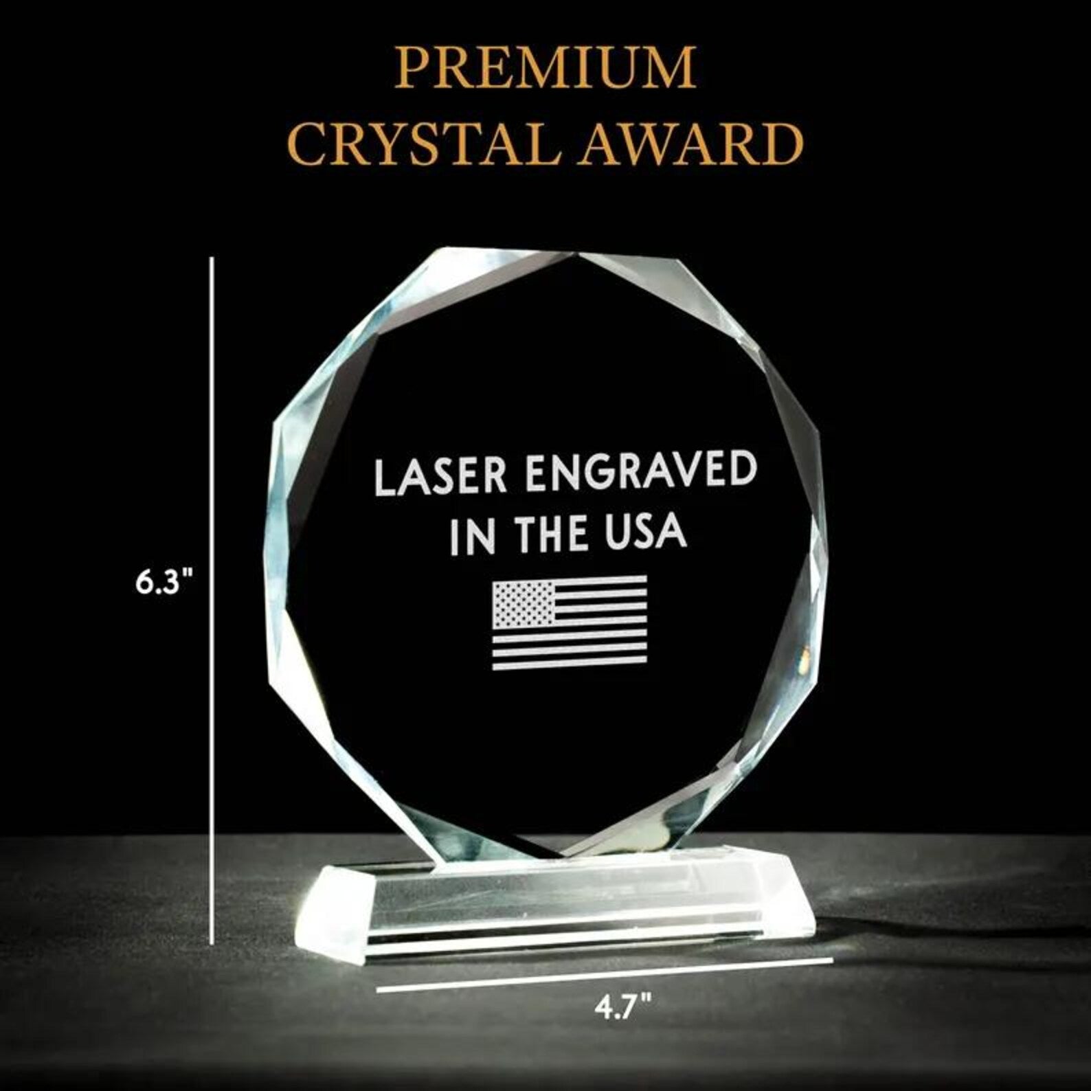 Premium Faceted Crystal Recognition Award | Custom Engraved Corporate Sponsorship Plaque