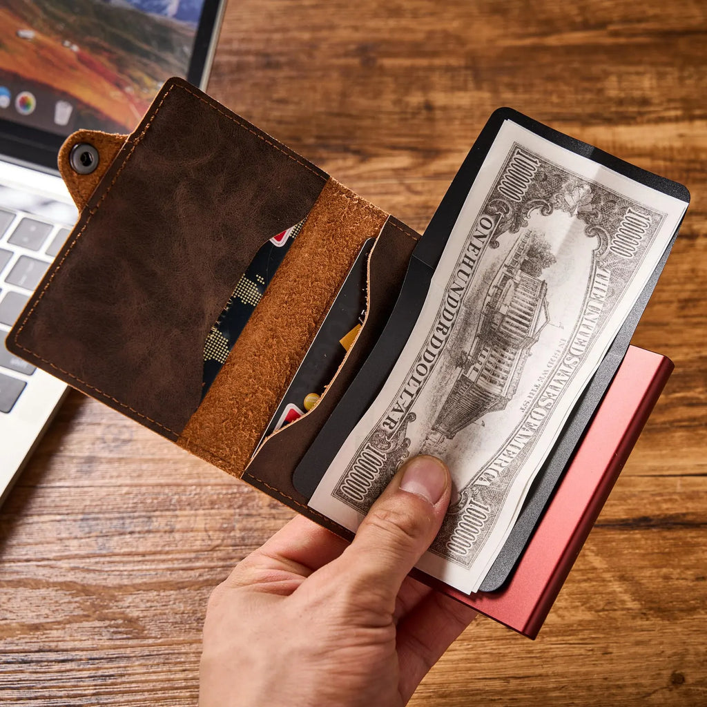 Slim Personalized Pop-Up RFID Wallet – Custom Engraved Minimalist Card Holder with Automatic Quick-Access Lever