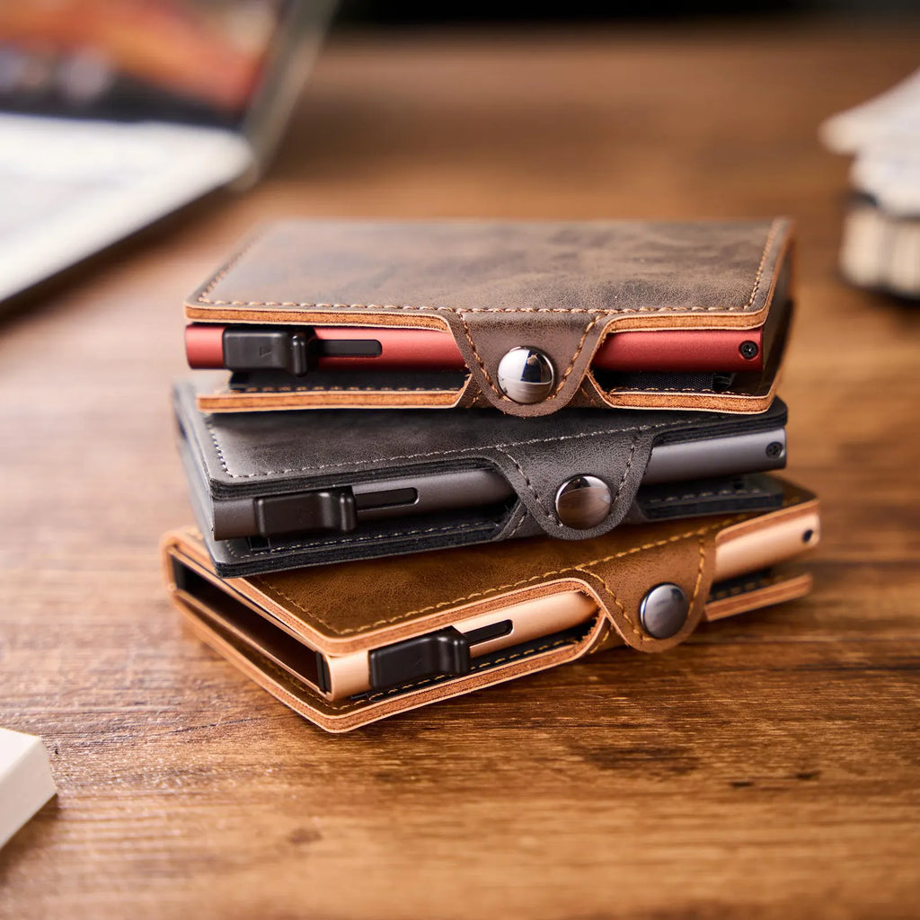 Slim Personalized Pop-Up RFID Wallet – Custom Engraved Minimalist Card Holder with Automatic Quick-Access Lever