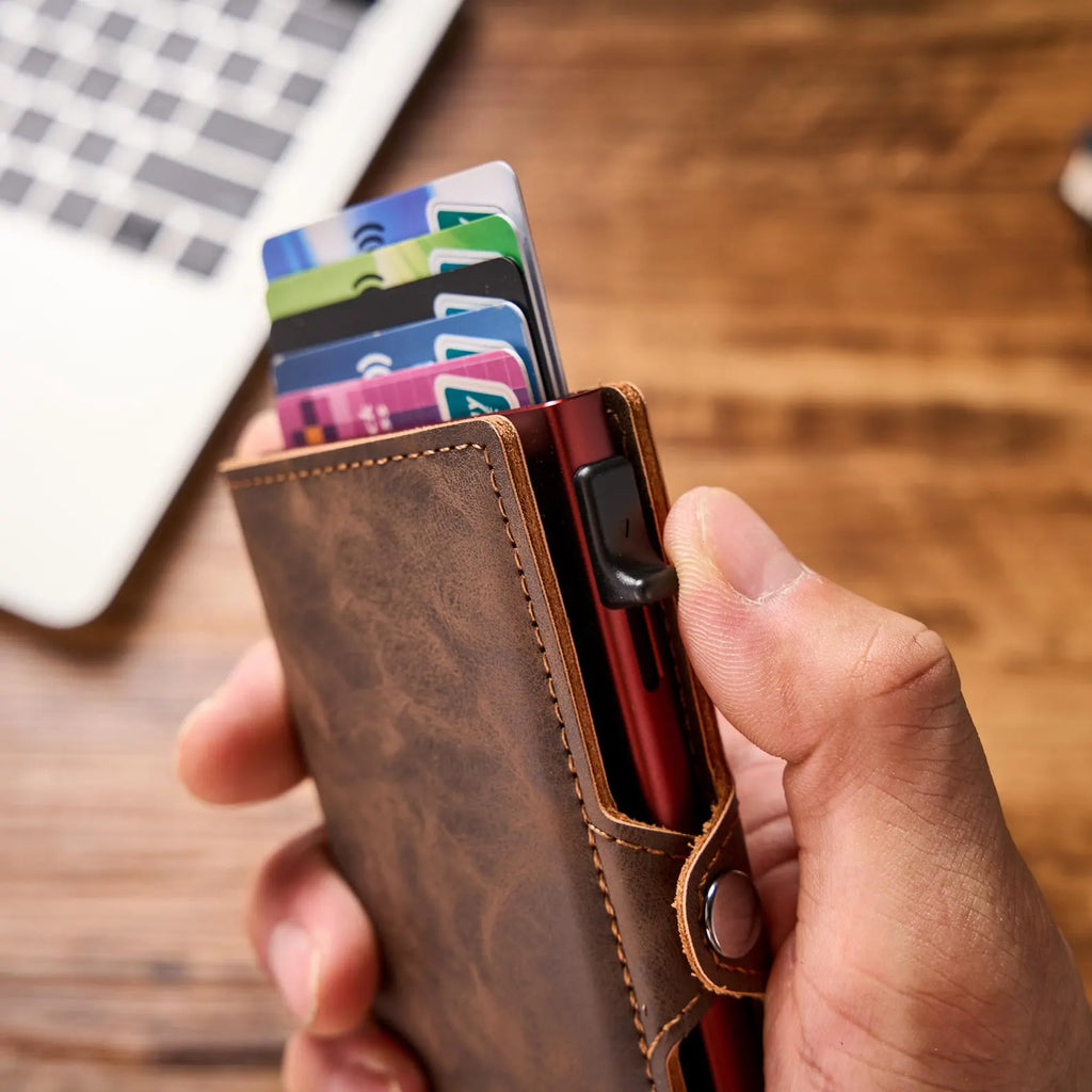 Slim Personalized Pop-Up RFID Wallet – Custom Engraved Minimalist Card Holder with Automatic Quick-Access Lever