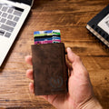 Slim Personalized Pop-Up RFID Wallet – Custom Engraved Minimalist Card Holder with Automatic Quick-Access Lever