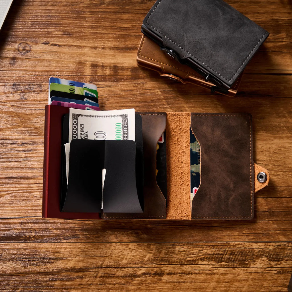 Slim Personalized Pop-Up RFID Wallet – Custom Engraved Minimalist Card Holder with Automatic Quick-Access Lever