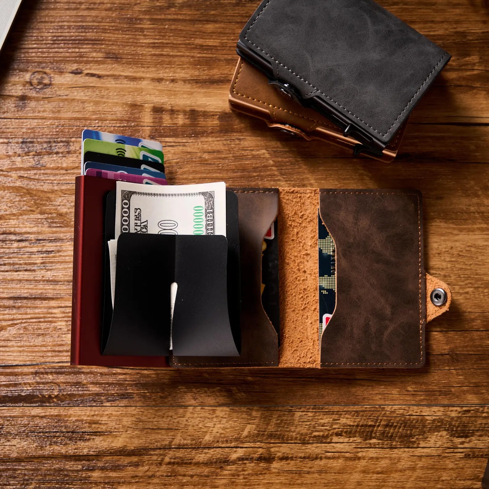 Slim Personalized Pop-Up RFID Wallet – Custom Engraved Minimalist Card Holder with Automatic Quick-Access Lever
