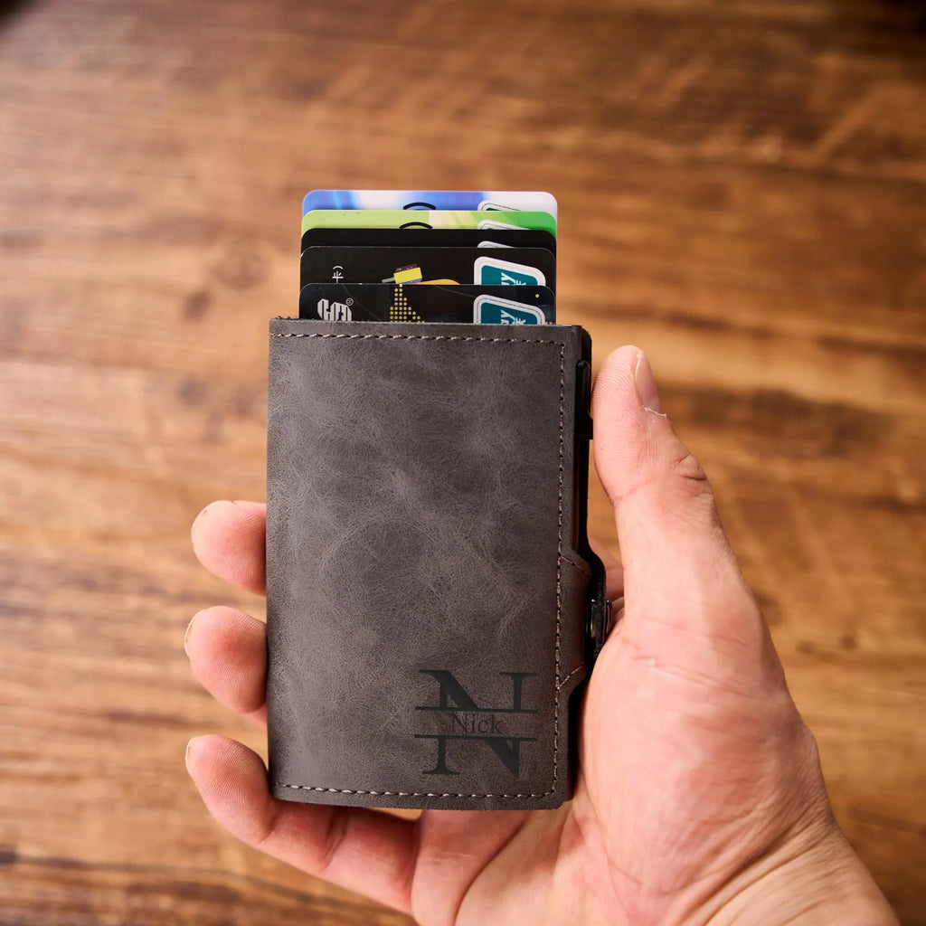 Slim Personalized Pop-Up RFID Wallet – Custom Engraved Minimalist Card Holder with Automatic Quick-Access Lever