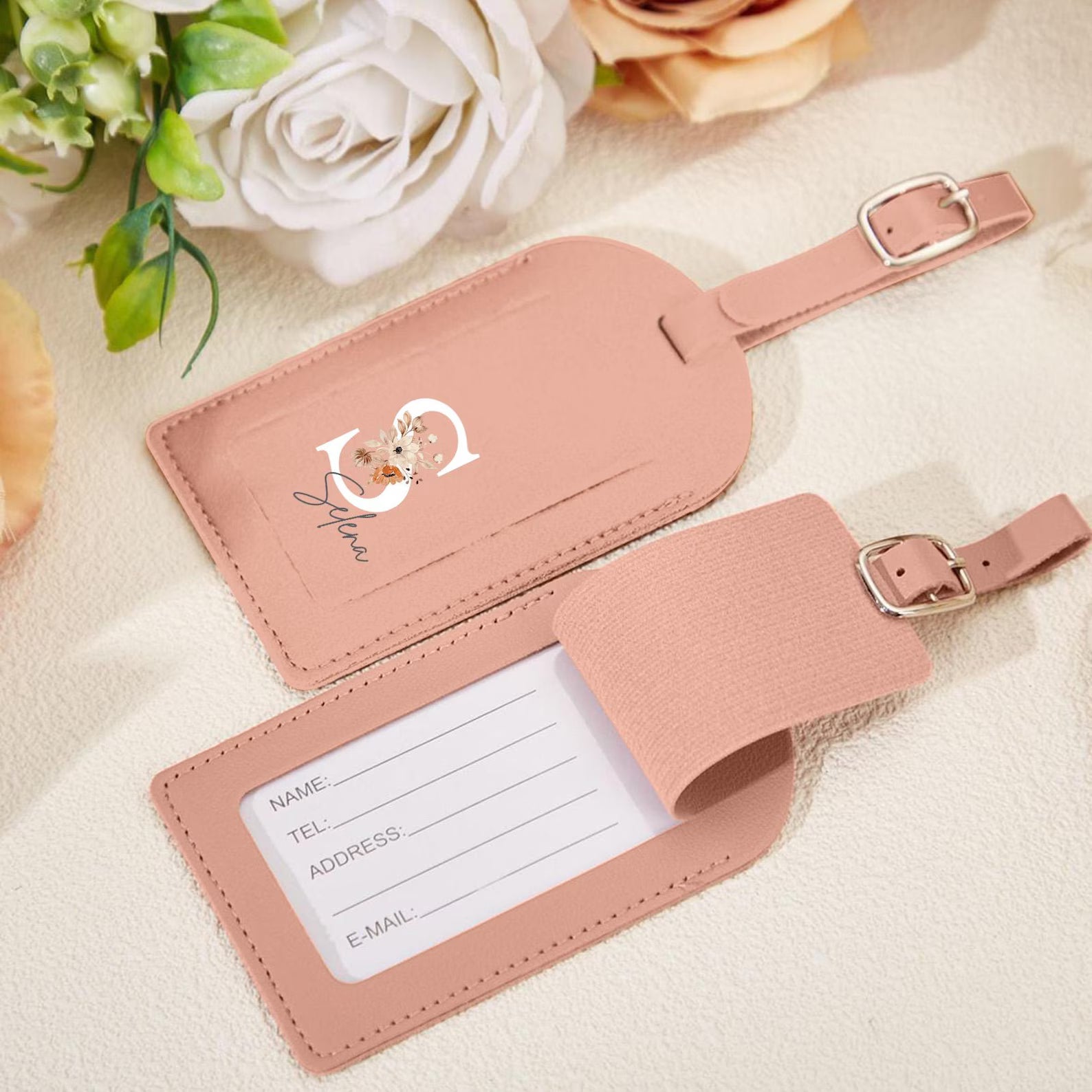 Personalized Floral Initial Passport Holder & Luggage Tag Set