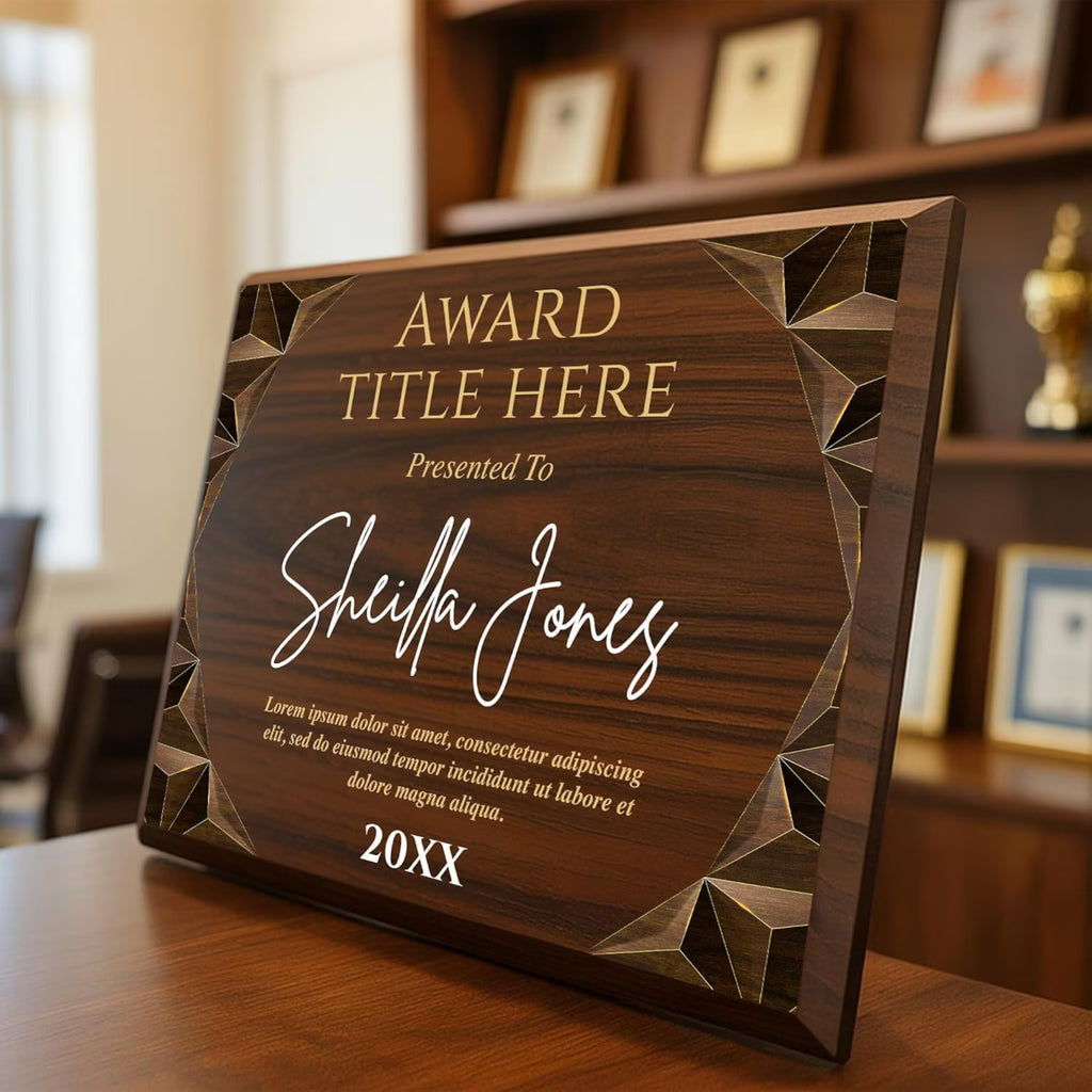 Premium Walnut Wood & Gold Geode Recognition Plaque | Personalized Photo Award with Emerald Marble AccentsPremium Walnut Wood & Gold Geode Recognition Plaque | Personalized Photo Award with Emerald Marble Accents