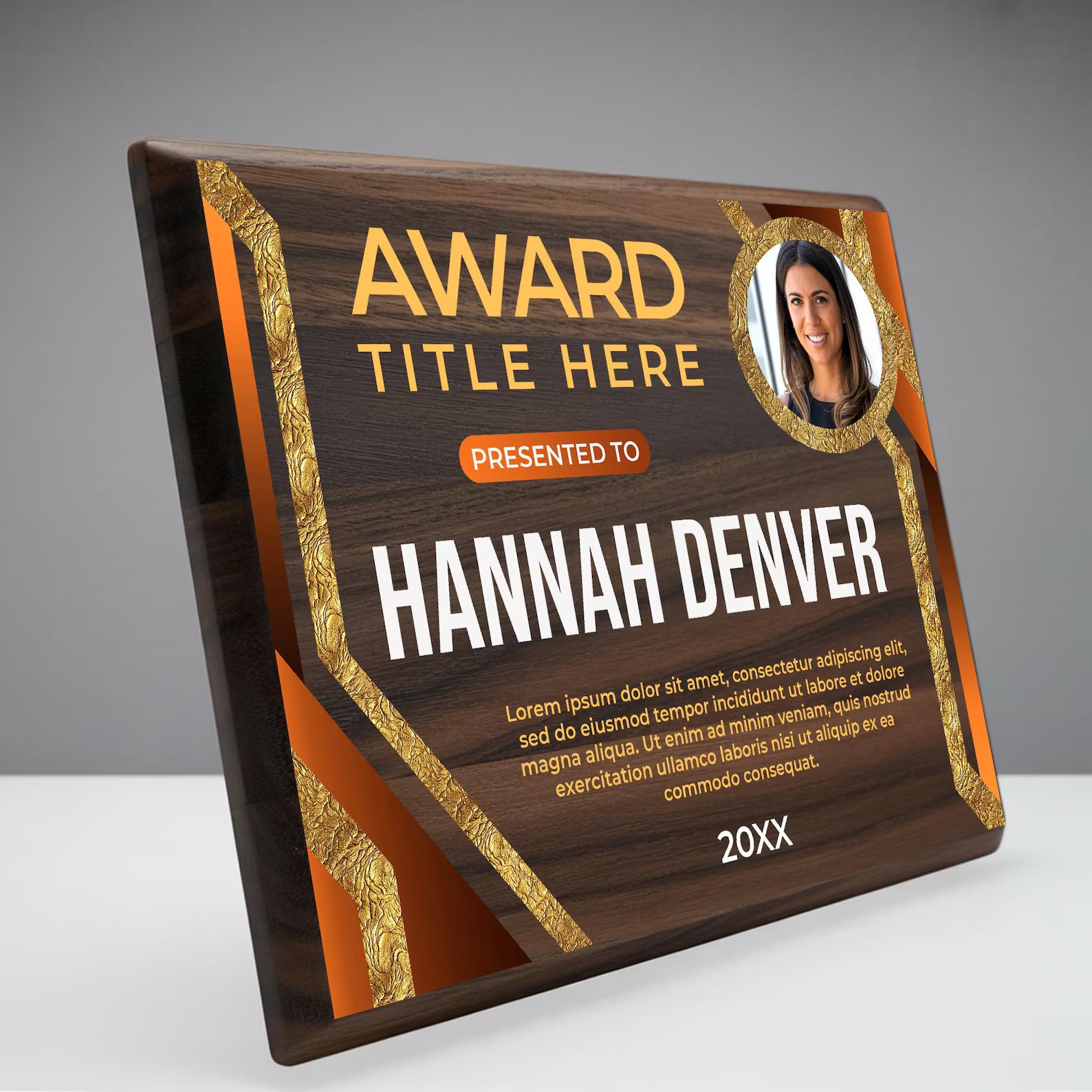 Premium Walnut Wood & Gold Geode Recognition Plaque | Personalized Photo Award with Emerald Marble AccentsPremium Walnut Wood & Gold Geode Recognition Plaque | Personalized Photo Award with Emerald Marble Accents