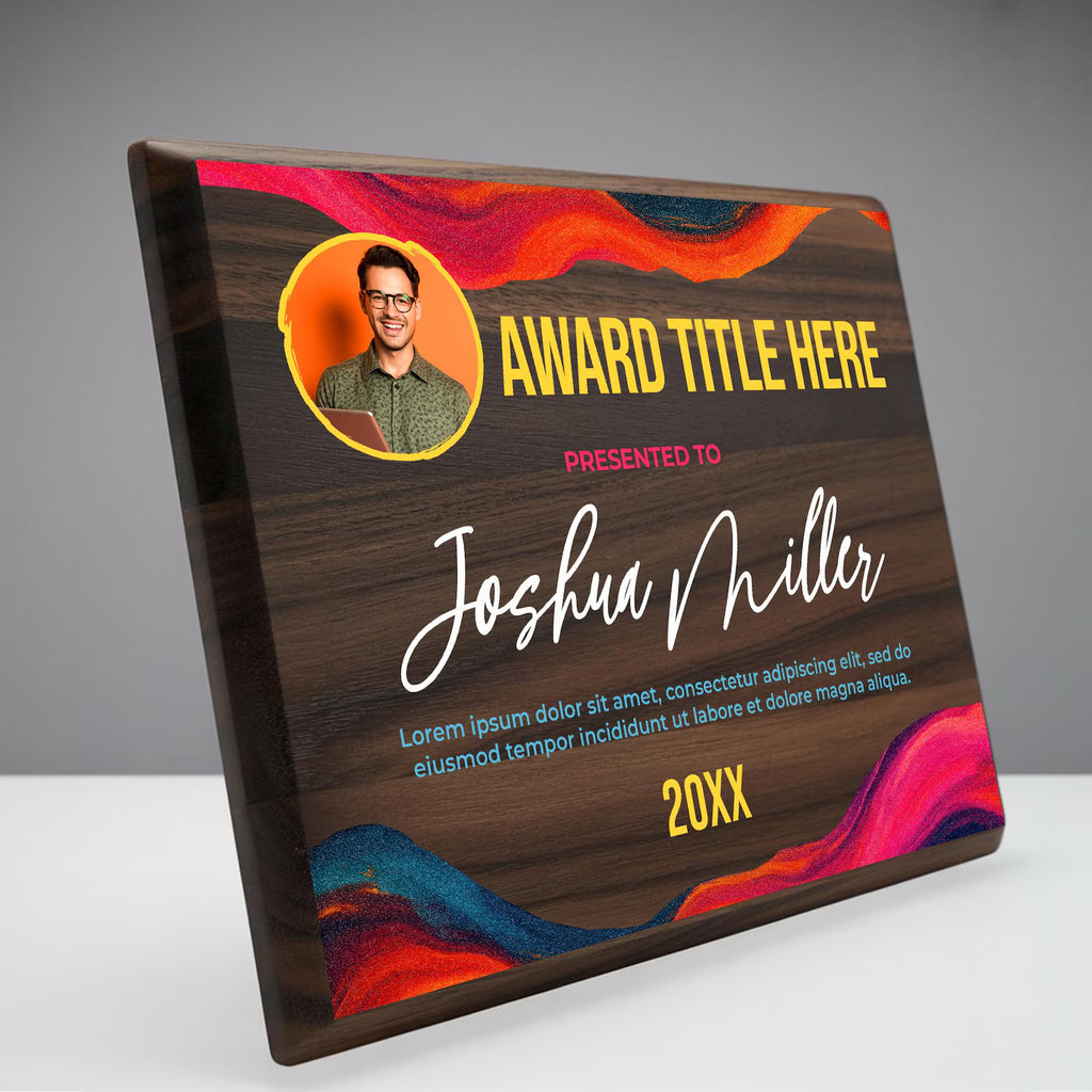 Premium Walnut Wood & Gold Geode Recognition Plaque | Personalized Photo Award with Emerald Marble AccentsPremium Walnut Wood & Gold Geode Recognition Plaque | Personalized Photo Award with Emerald Marble Accents