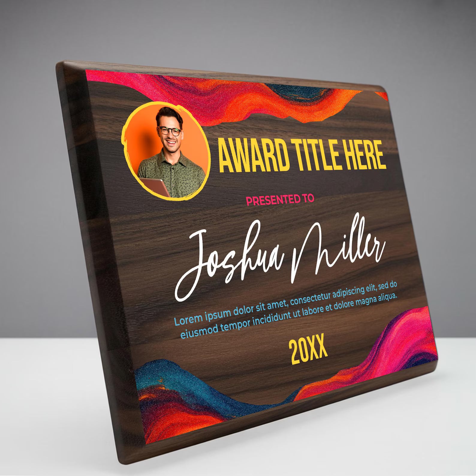 Premium Walnut Wood & Gold Geode Recognition Plaque | Personalized Photo Award with Emerald Marble AccentsPremium Walnut Wood & Gold Geode Recognition Plaque | Personalized Photo Award with Emerald Marble Accents