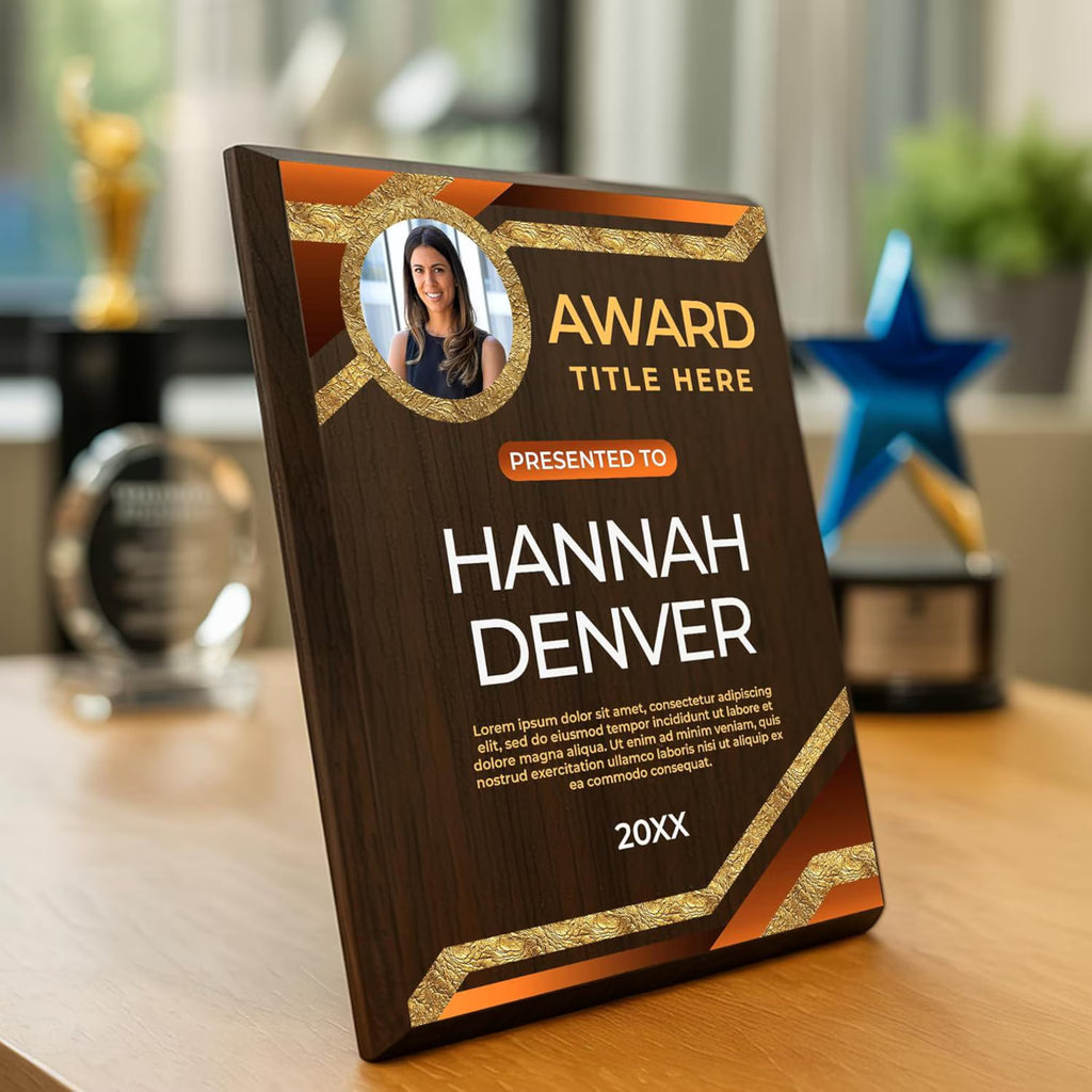 Premium Walnut Wood & Gold Geode Recognition Plaque | Personalized Photo Award with Emerald Marble AccentsPremium Walnut Wood & Gold Geode Recognition Plaque | Personalized Photo Award with Emerald Marble Accents