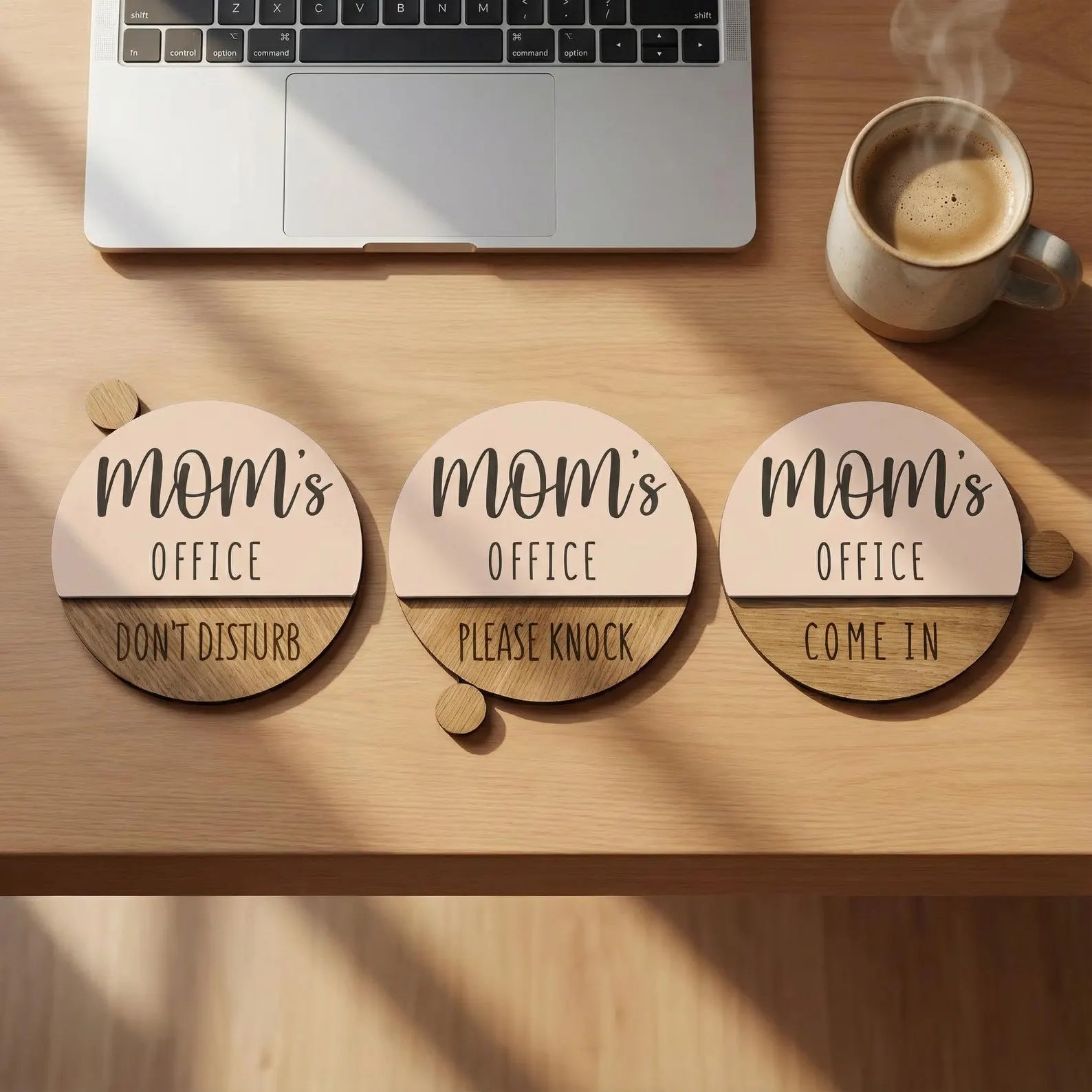 Customizable Flip-Style Door Sign – "Mom’s Office" / Personalized Two-Tone Wood Plaque