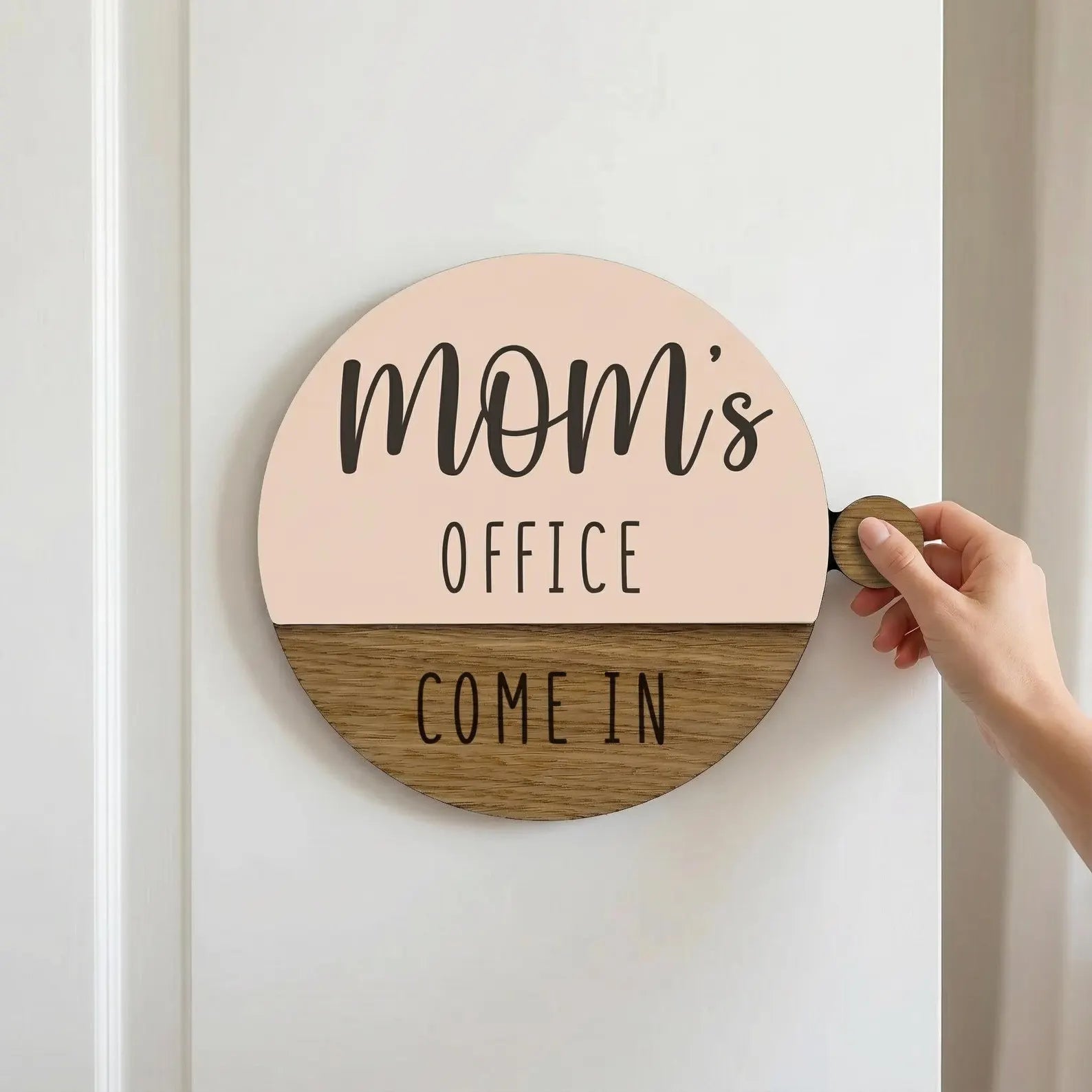 Customizable Flip-Style Door Sign – "Mom’s Office" / Personalized Two-Tone Wood Plaque