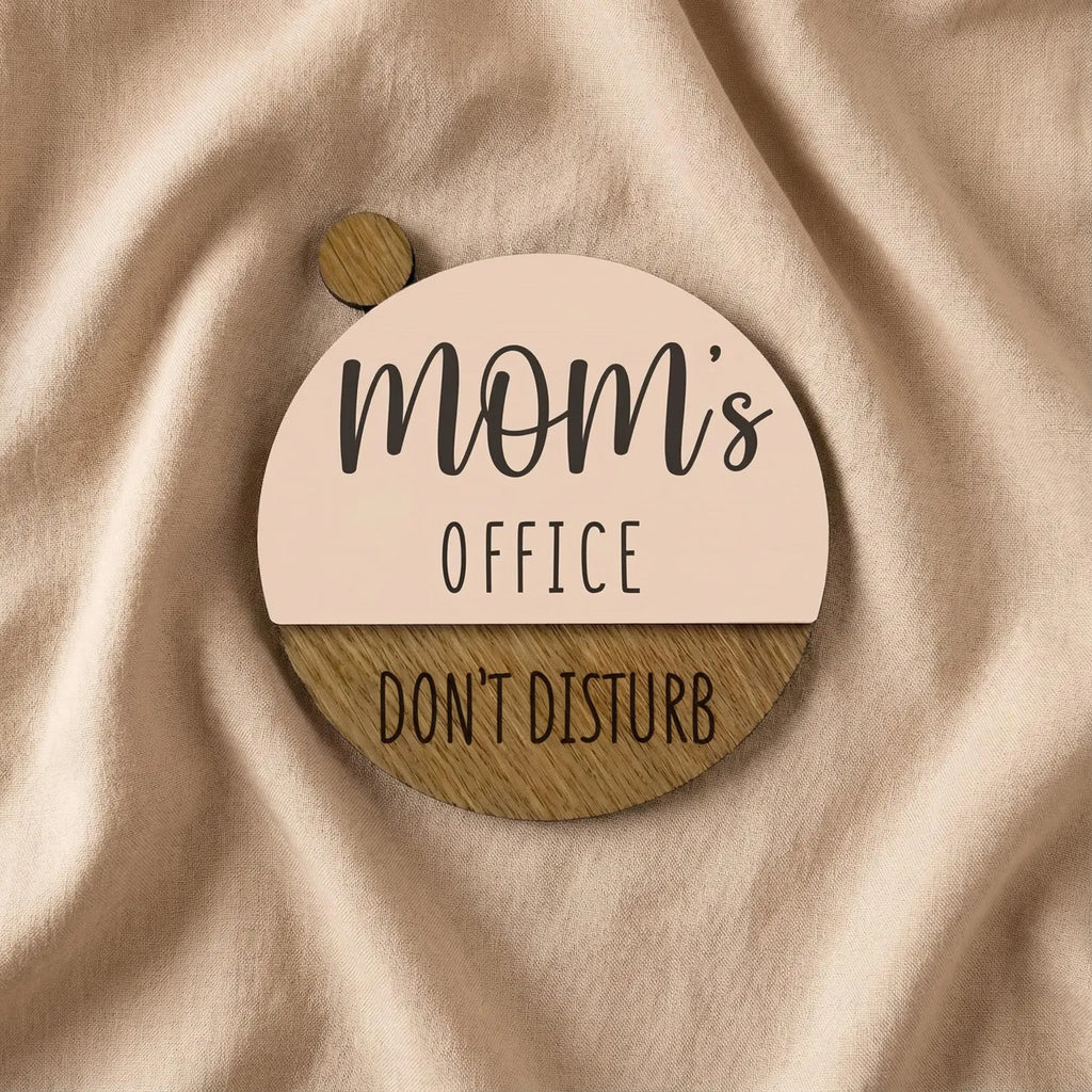 Customizable Flip-Style Door Sign – "Mom’s Office" / Personalized Two-Tone Wood Plaque
