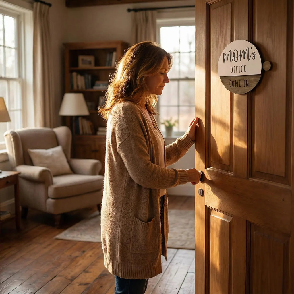 Customizable Flip-Style Door Sign – "Mom’s Office" / Personalized Two-Tone Wood Plaque