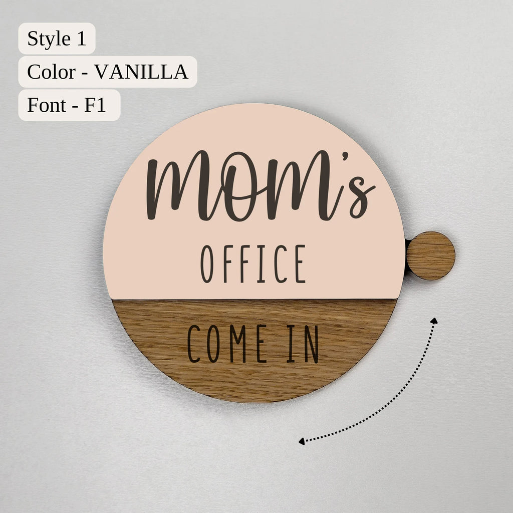 Customizable Flip-Style Door Sign – "Mom’s Office" / Personalized Two-Tone Wood Plaque