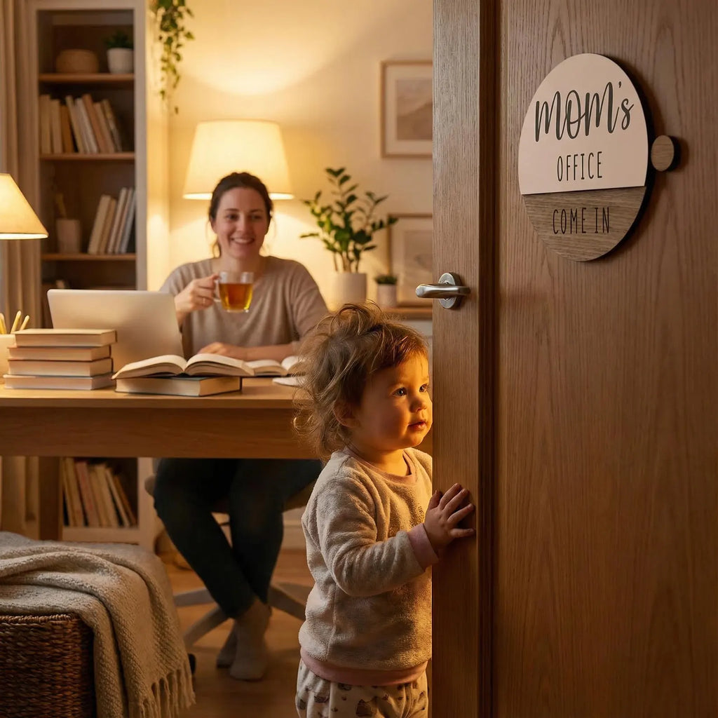 Customizable Flip-Style Door Sign – "Mom’s Office" / Personalized Two-Tone Wood Plaque