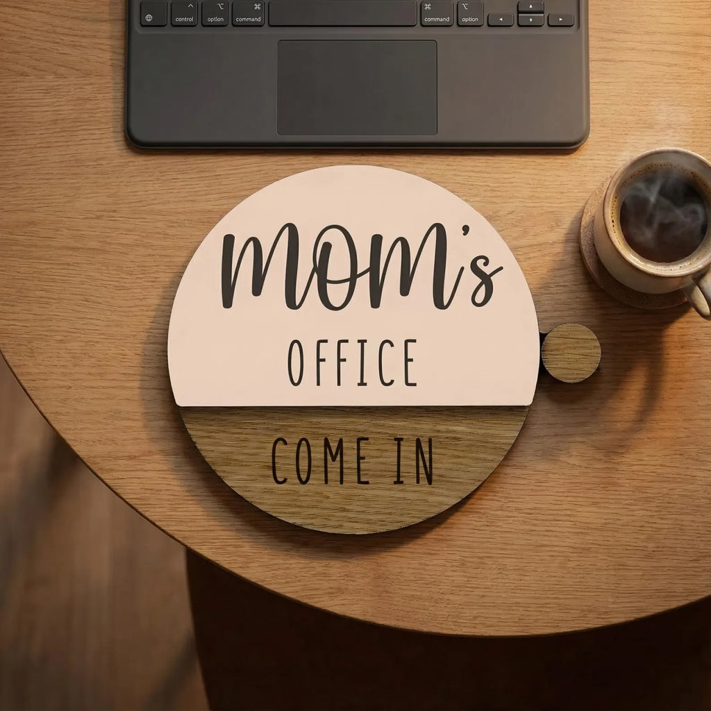 Customizable Flip-Style Door Sign – "Mom’s Office" / Personalized Two-Tone Wood Plaque