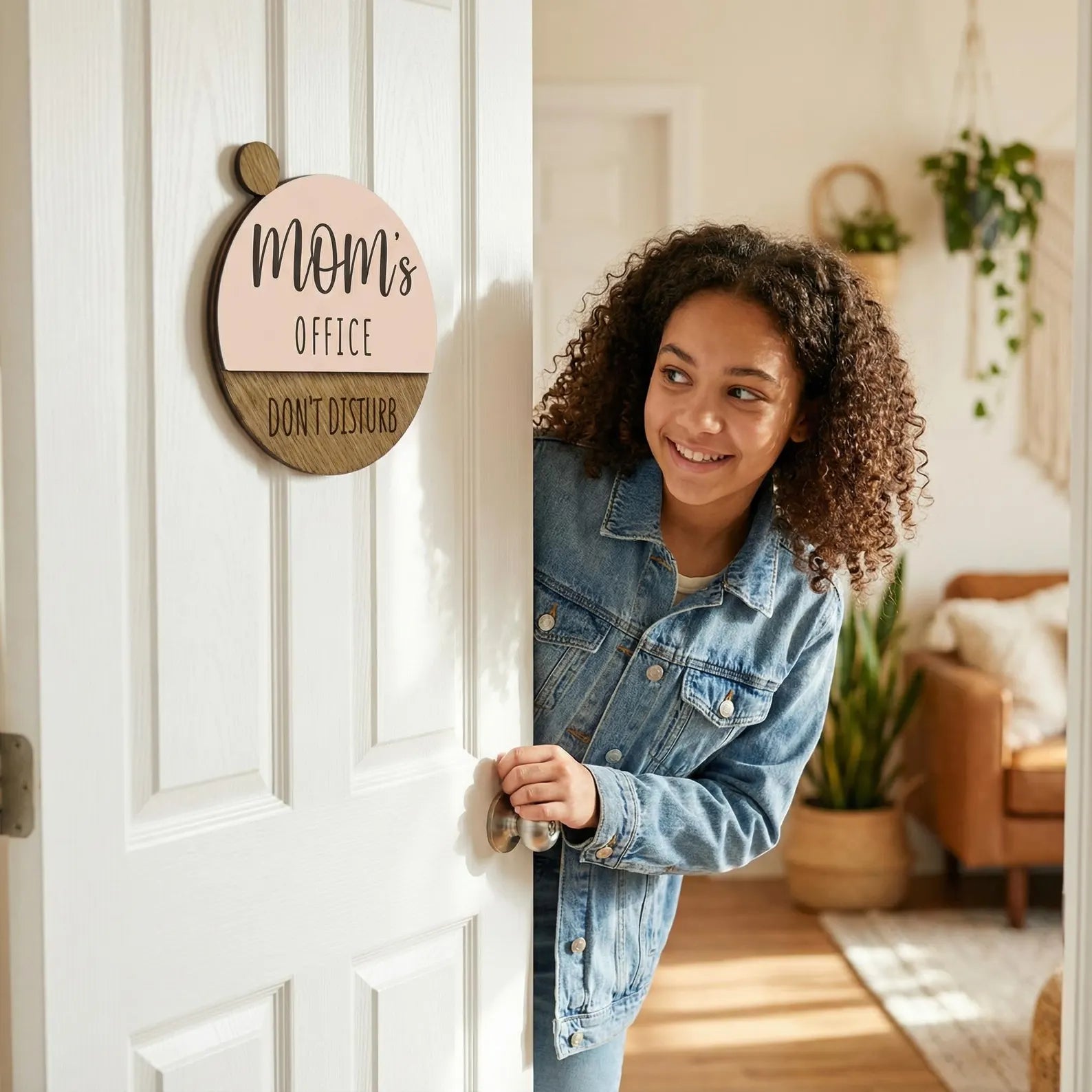 Customizable Flip-Style Door Sign – "Mom’s Office" / Personalized Two-Tone Wood Plaque