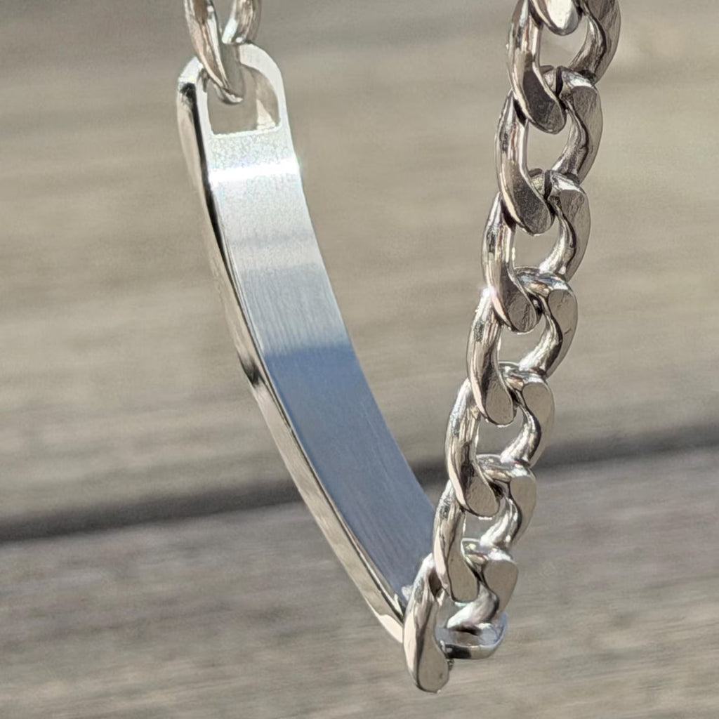 Personalized Engraved Stainless Steel Name Plate Chain Bracelet – Unisex Custom Message Bracelet