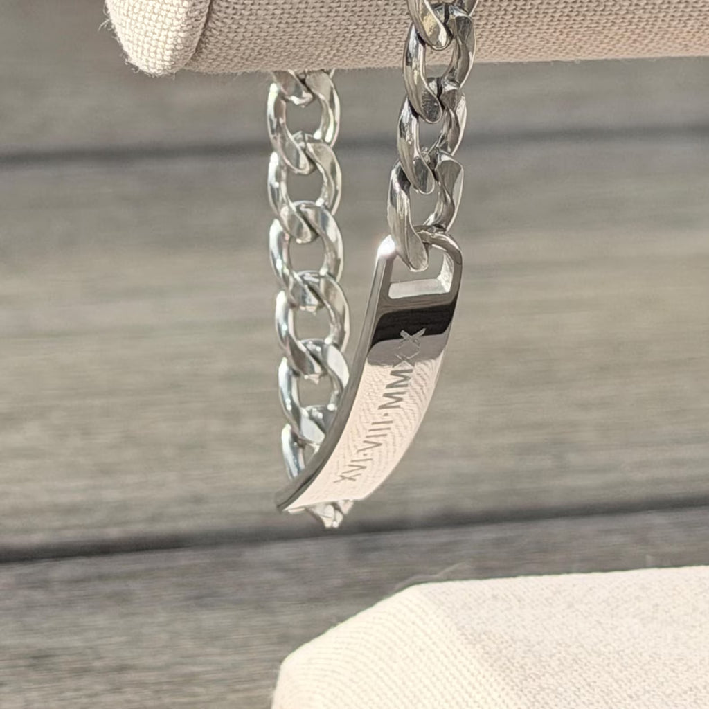 Personalized Engraved Stainless Steel Name Plate Chain Bracelet – Unisex Custom Message Bracelet
