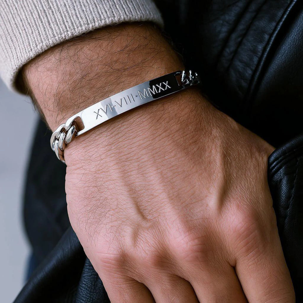 Personalized Engraved Stainless Steel Name Plate Chain Bracelet – Unisex Custom Message Bracelet