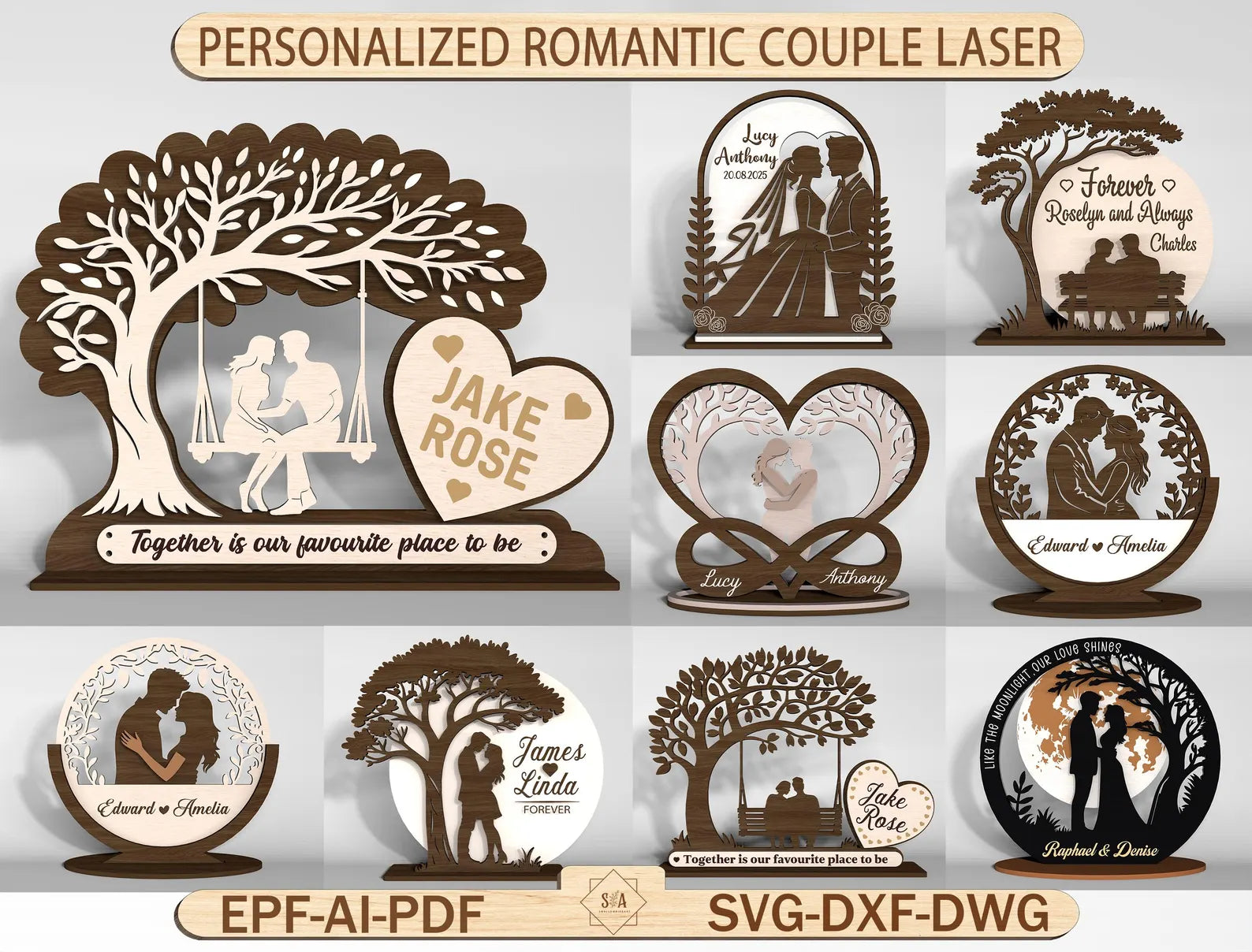 Personalized Laser-Cut 3D Romantic Couple Keepsake