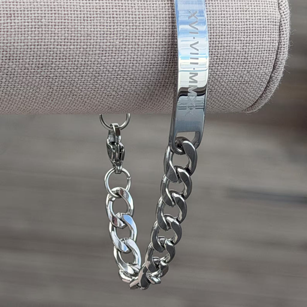 Personalized Engraved Stainless Steel Name Plate Chain Bracelet – Unisex Custom Message Bracelet
