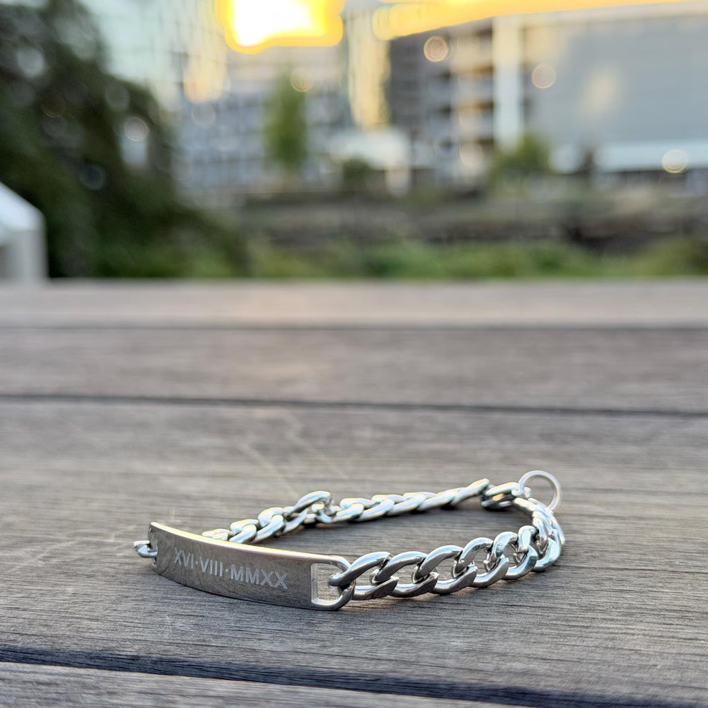 Personalized Engraved Stainless Steel Name Plate Chain Bracelet – Unisex Custom Message Bracelet