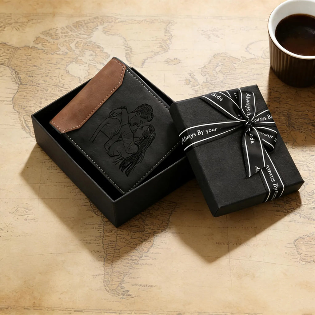 Custom Photo Engraved Men's Wallet – Personalized Dual-Tone Leather Bifold with Laser-Etched Picture and Monogram
