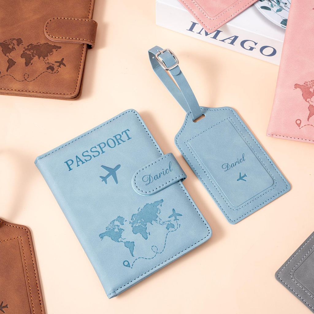 Personalized World Map Passport Cover Set