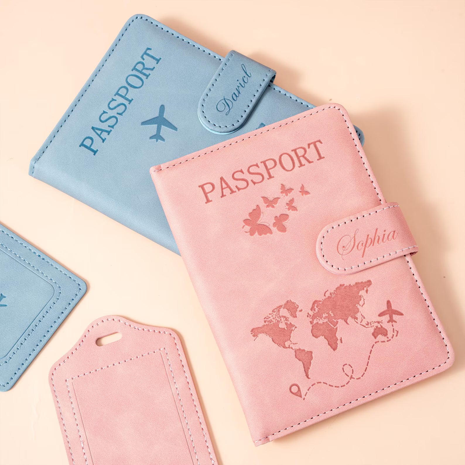 Personalized World Map Passport Cover Set