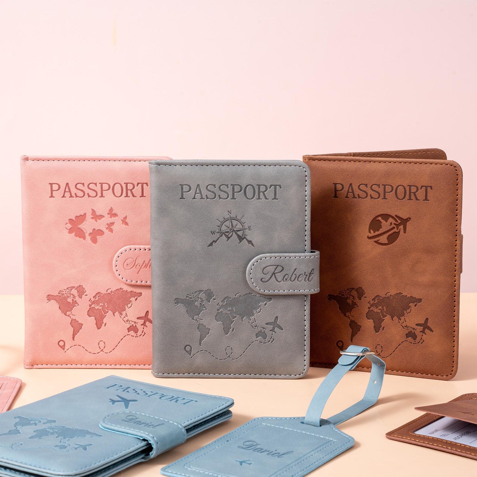 Personalized World Map Passport Cover Set