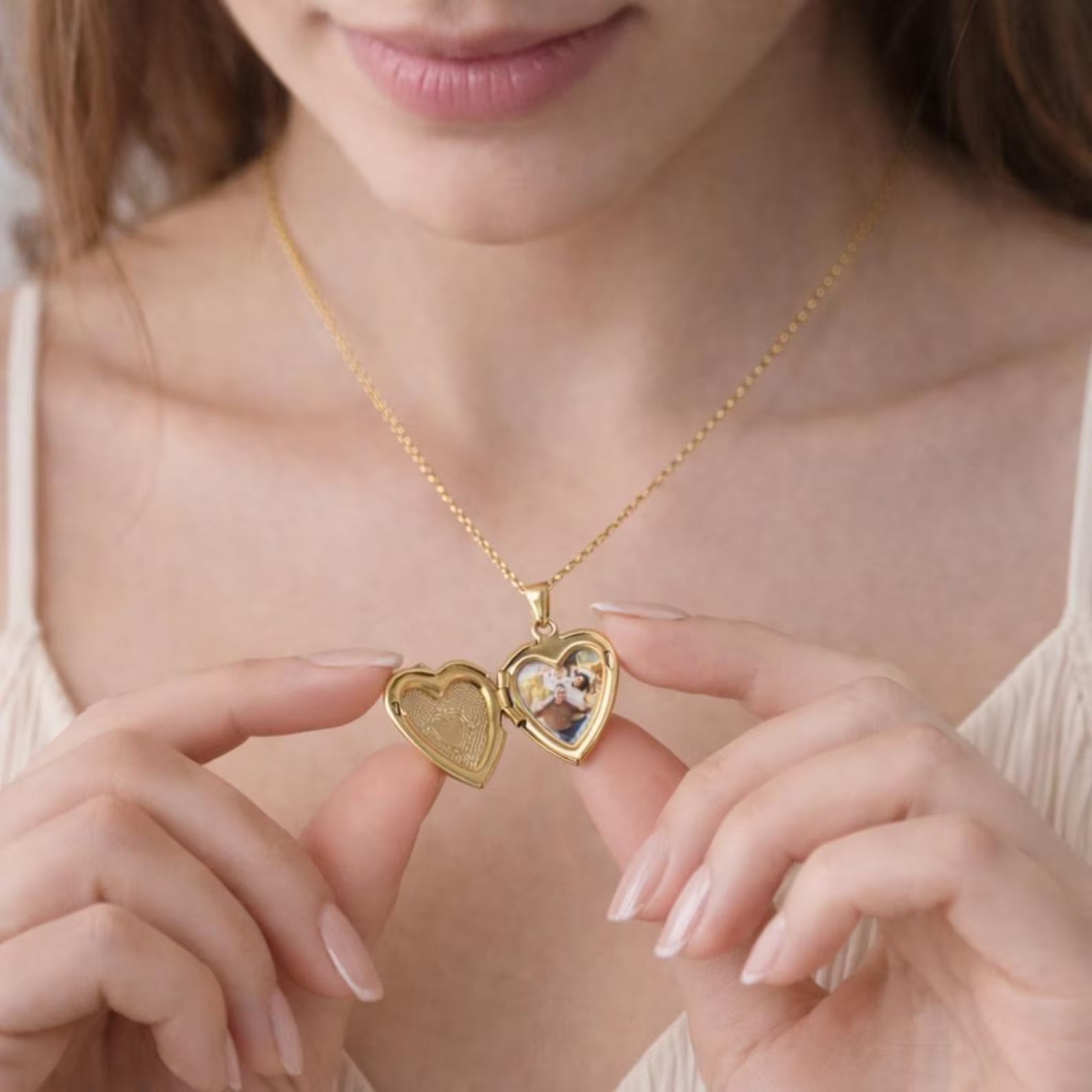 The Golden Glow: Personalized Heart Locket Necklace