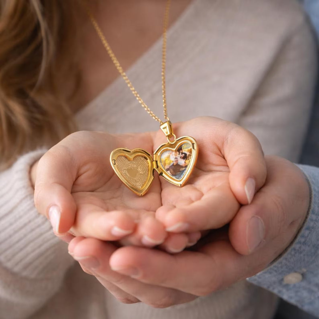 The Golden Glow: Personalized Heart Locket Necklace