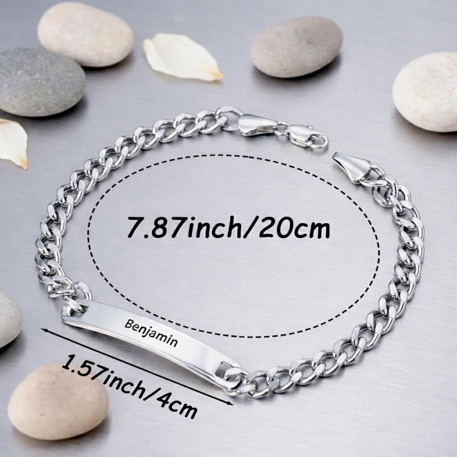 Fancy Personalized Name Engraved Chain Bracelet – Stainless Steel Unisex Bracelet