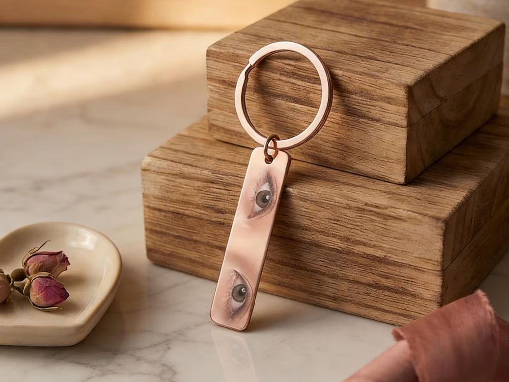 The Soulmate Glance: Personalized Photo Eye & Message Keychain