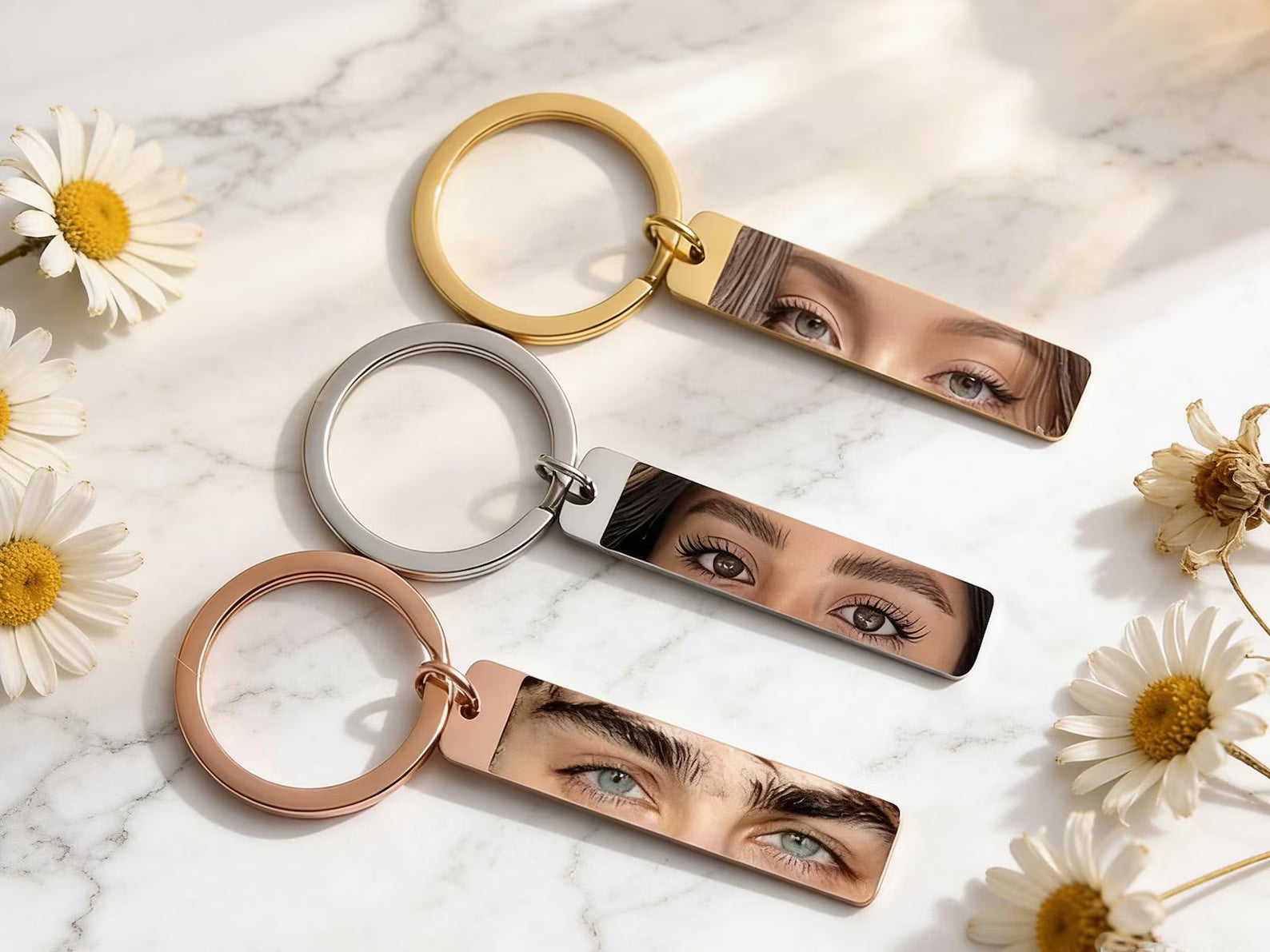 The Soulmate Glance: Personalized Photo Eye & Message Keychain