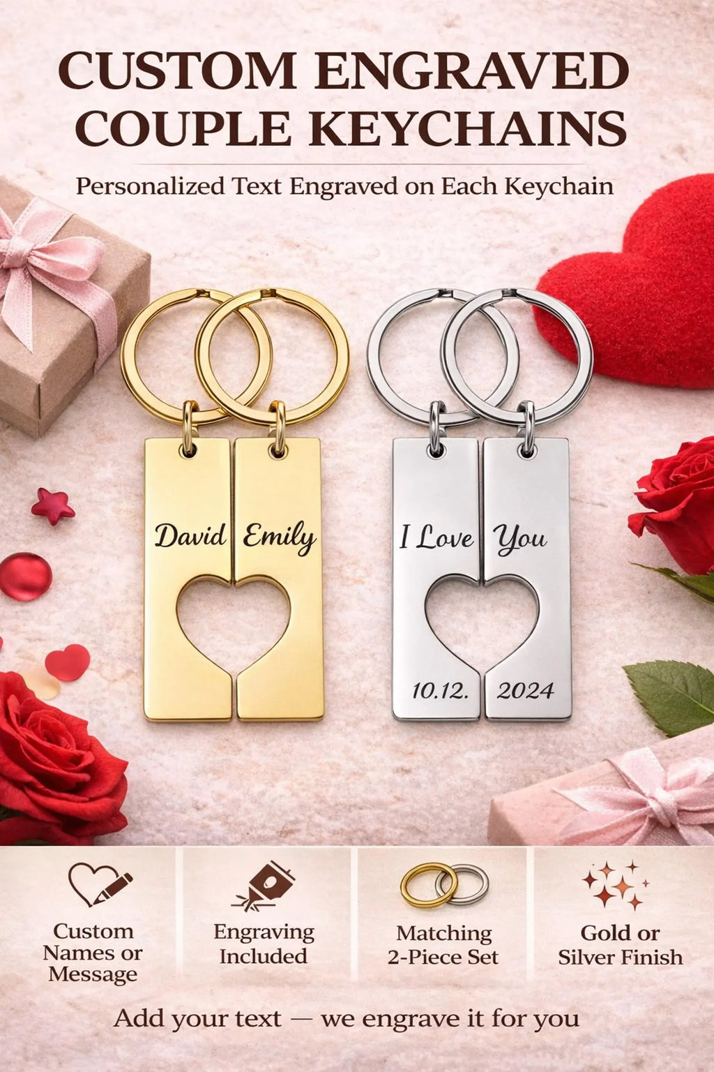 The Perfect Match: Personalized Puzzle Heart Couple's Keychain Set